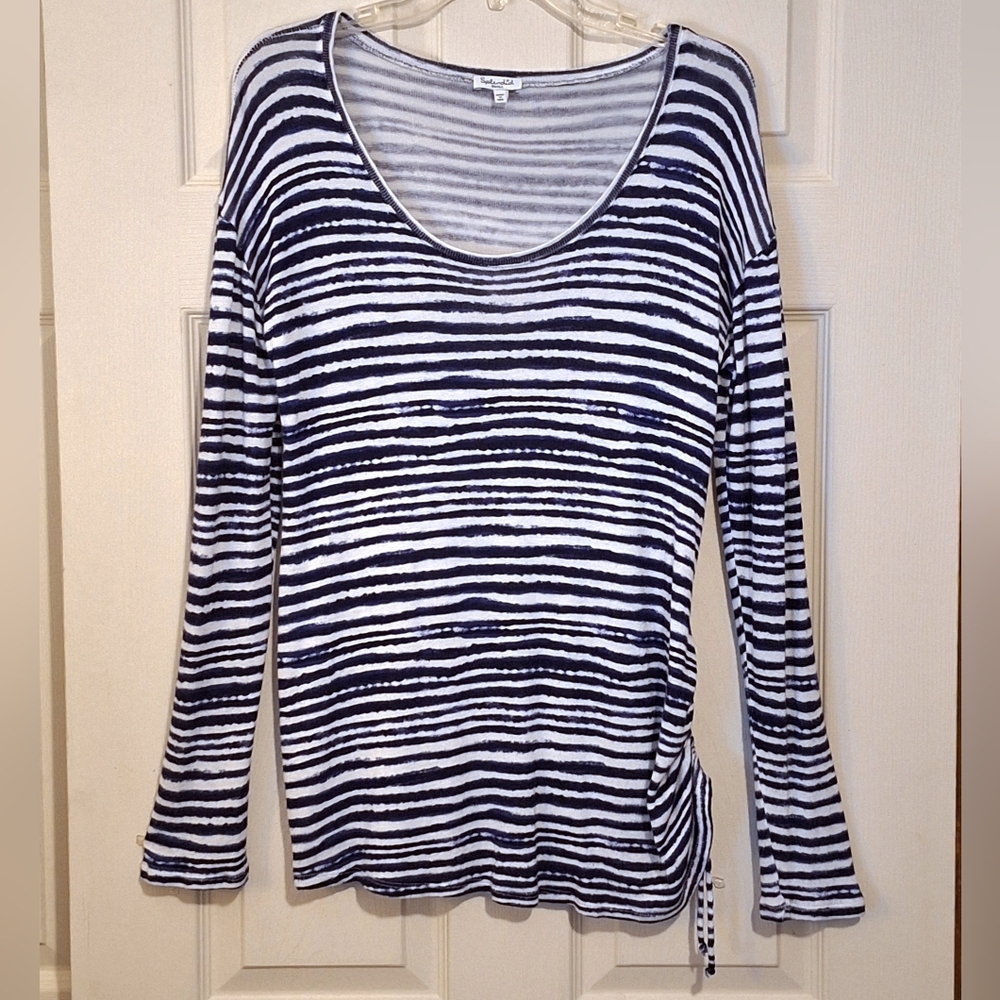 'Splendid' Maternity shirt blue & white striped scoopneck, drawstring, SP